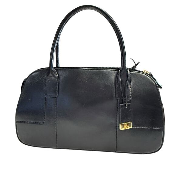 Vintage Y2K Etienne Aigner Black Leather 2 Handle Shoulder Bag Crossbody Strap - Picture 1 of 13